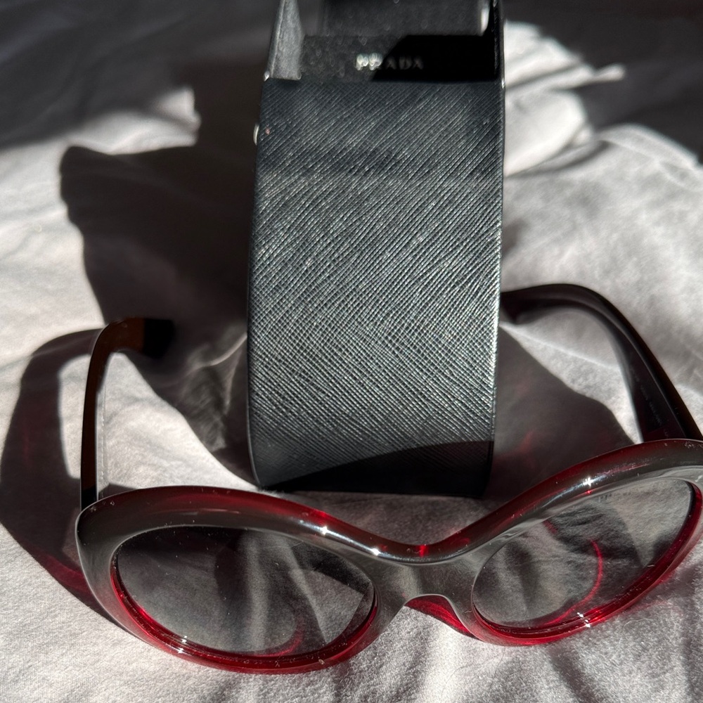 Prada Women's Black and Deep Red Sunglasses